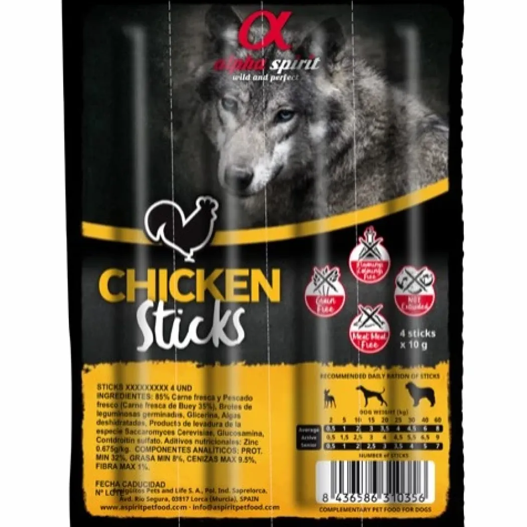 Alpha Spirit Chicken Ristra Sticks 4 stk - kornfri hundesnacks med kylling