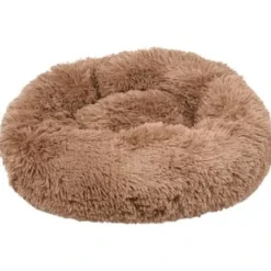 Cushion Krems fluffy rund hundeseng small khaki