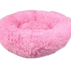 Cushion Krems fluffy rund hundeseng small lyserød
