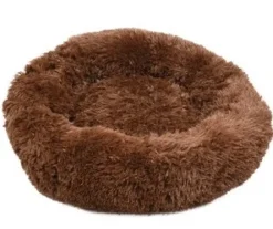 Cushion Krems fluffy rund hundeseng small mørkebrun