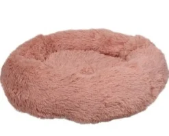 Cushion Krems fluffy rund hundeseng small gammelrosa