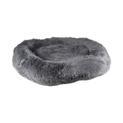 Cushion Krems fluffy rund hundeseng large grå