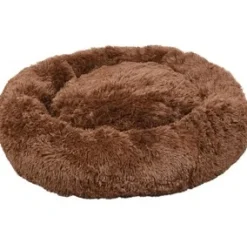 Cushion Krems fluffy rund hundeseng medium mørkebrun