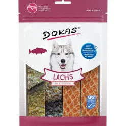 Dokas Laksestrips 100 g - naturlige fiskesnacks til hunde