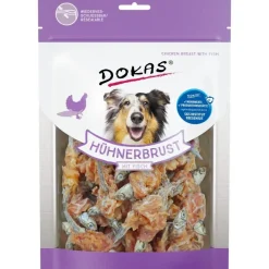 Dokas Tørret kyllingebryst med fisk 220 g - lækker hundesnack i stor pose