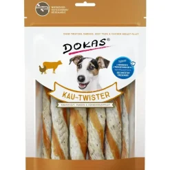 Dokas Tyggetwister ko, kallun og kylling 200 g - snoede tyggepinde