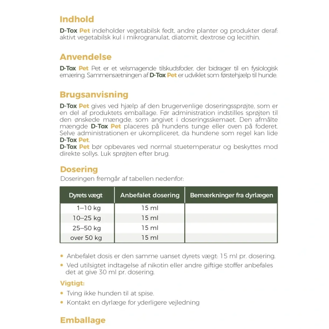 D-Tox Pet sprøjte 30 ml