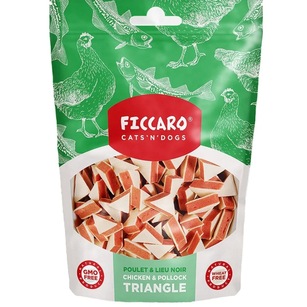 FICCARO Hundesnack Kylling & Sej Triangle - kylling og sej i trekantform 100 g