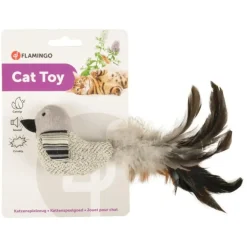 Flamingo Pirin fugl kattelegetøj med fjer, catnip og lyd