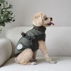 Hundejakke Thor med indbygget sele Grøn S