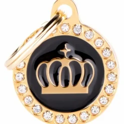 Hundetegn My family Glam Cirkel med Krone lille sort/guld
