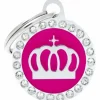 Hundetegn My family Glam Cirkel med Krone lille pink/sølv