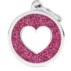 Hundetegn My Family Shine cirkel med hjerte stor pink og hvid