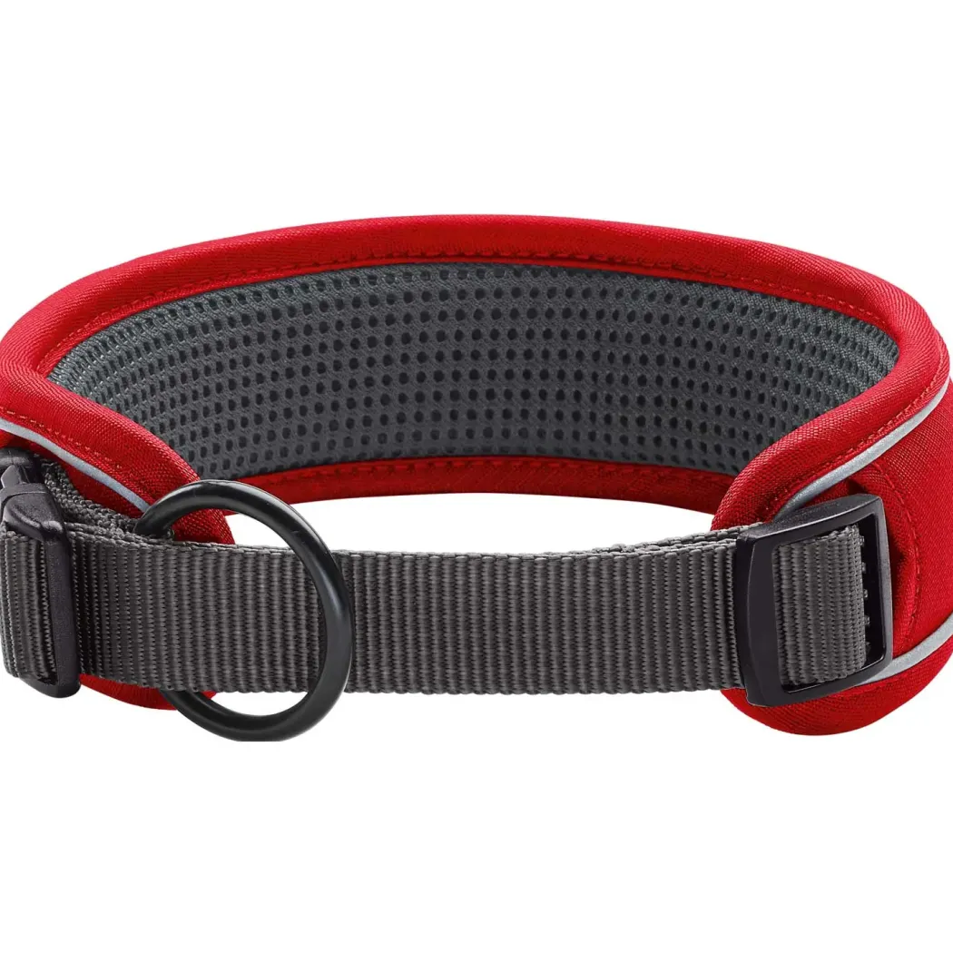 Hunter Halsbånd Divo M Rød/Grå - justerbart hundehalsbånd (35-45 cm, B 4,5 cm)