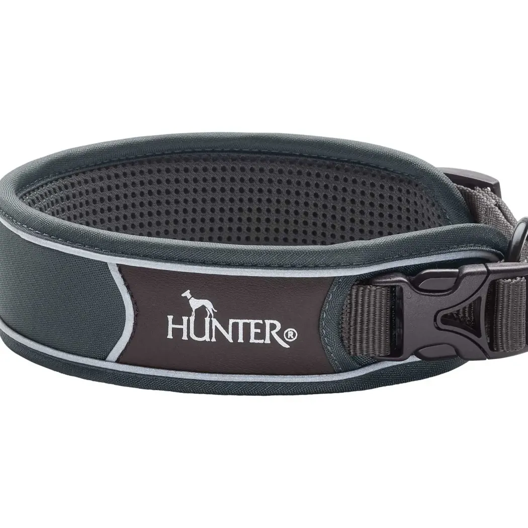 Hunter Halsbånd Divo XL Grå/Grå - justerbart hundehalsbånd (55-65 cm, B 5,5 cm)