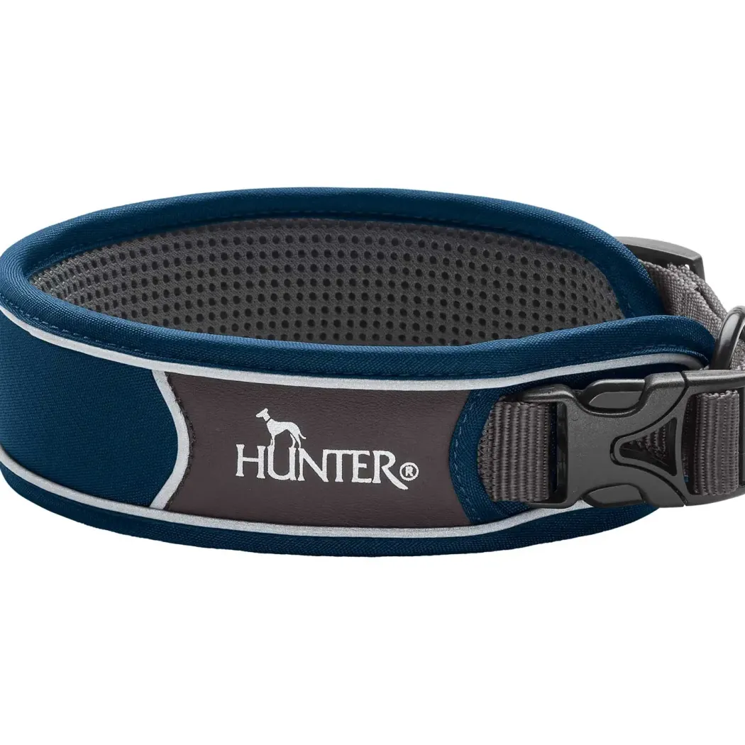 Hunter Halsbånd Divo XL Petrol/Grå - justerbart hundehalsbånd (55-65 cm, B 5,5 cm)