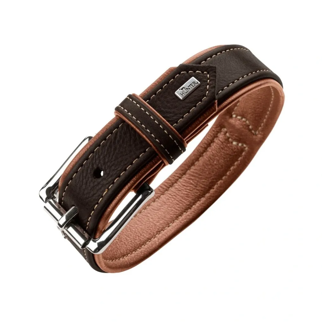 Hunter Hundehalsbånd læder Canada Elg Str.50 Sort/Cognac - 37-43 cm