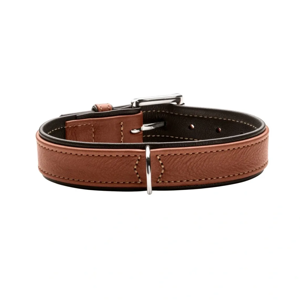 Hunter Hundehalsbånd læder Canada Elg Str.50 Cognac/Sort - 37-43 cm