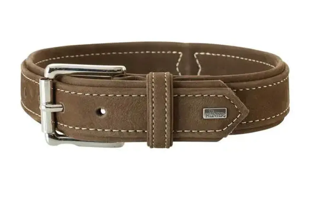 Hunter Hunting halsbånd str.65 Brun - justerbart hundehalsbånd (50 - 56 cm., B 3,5 cm.)