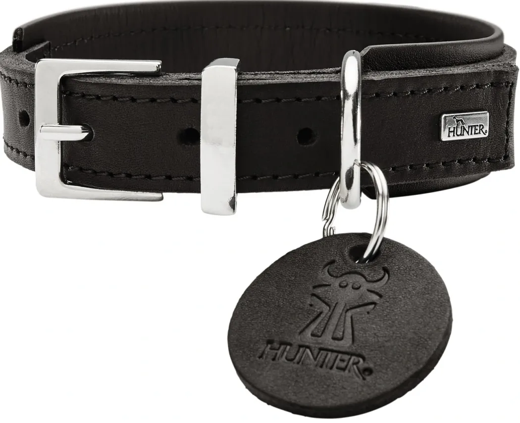 Hunter Larvik Comfort 35 Sort Hundehalsbånd - justerbart hundehalsbånd (24 - 30 cm, B 2,2