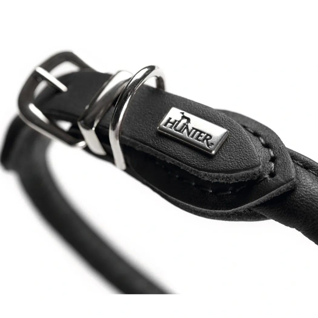 Hunter rundsyet hundehalsbånd okselæder 45/8 sort 45 cm - justering 38-42 cm