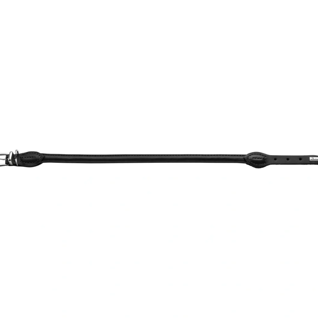 Hunter rundsyet oksehalsbånd 35/8 sort 35 cm - justering 28-32 cm skånsom komfort
