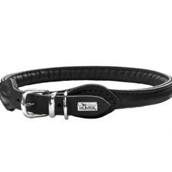 Hunter rundsyet oksehalsbånd 35/8 sort 35 cm - justering 28-32 cm skånsom komfort