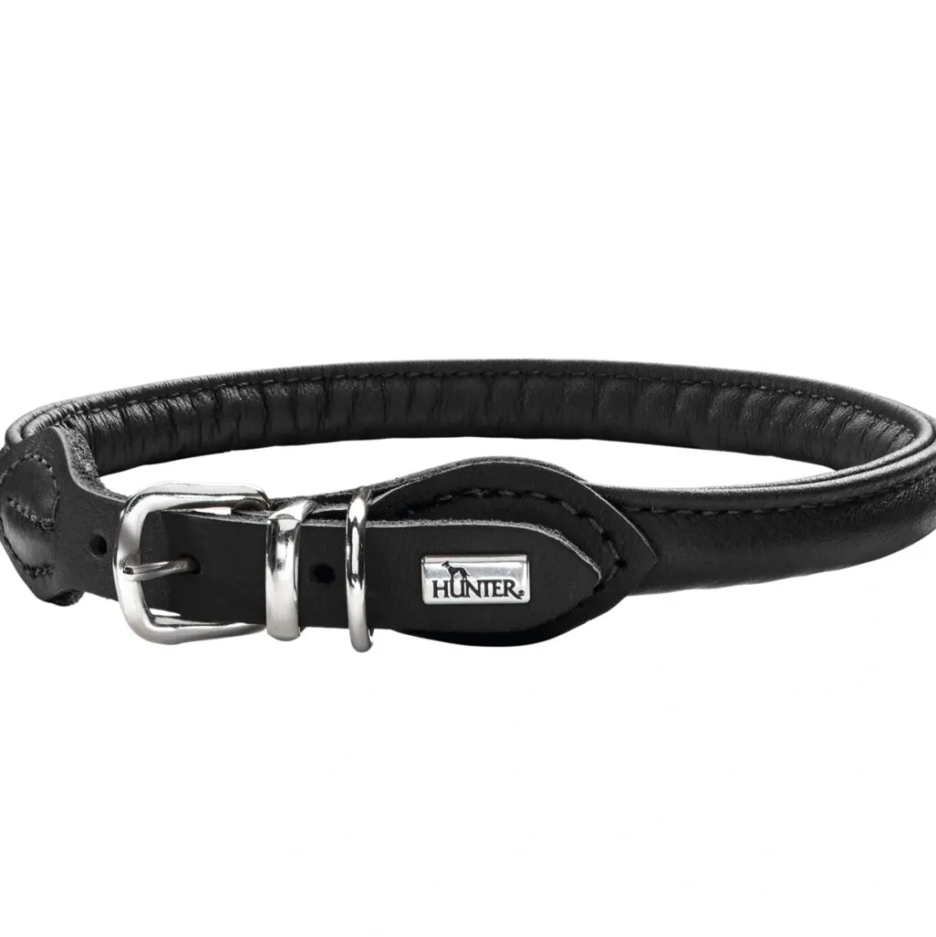 Hunter rundsyet oksehalsbånd 35/8 sort 35 cm - justering 28-32 cm skånsom komfort