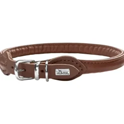 Hunter rundsyet okselæder halsbånd brun 45 cm - justering 38-42 cm skånsom komfort