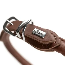 Hunter rundsyet okselæder halsbånd brun 35 cm - justering 28-32 cm