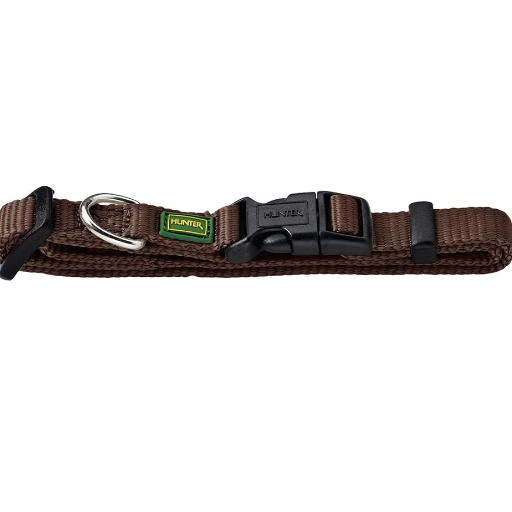 Hunter Vario Basic Halsbånd Brun S 22-35 cm - Ekstra bredt og komfortabelt nylonhalsbånd