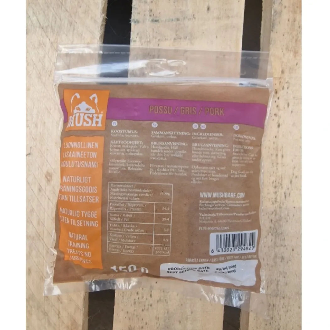 MUSH VAINU Træningsgodbidder Gris 150 g - sunde frysetørrede hundesnacks