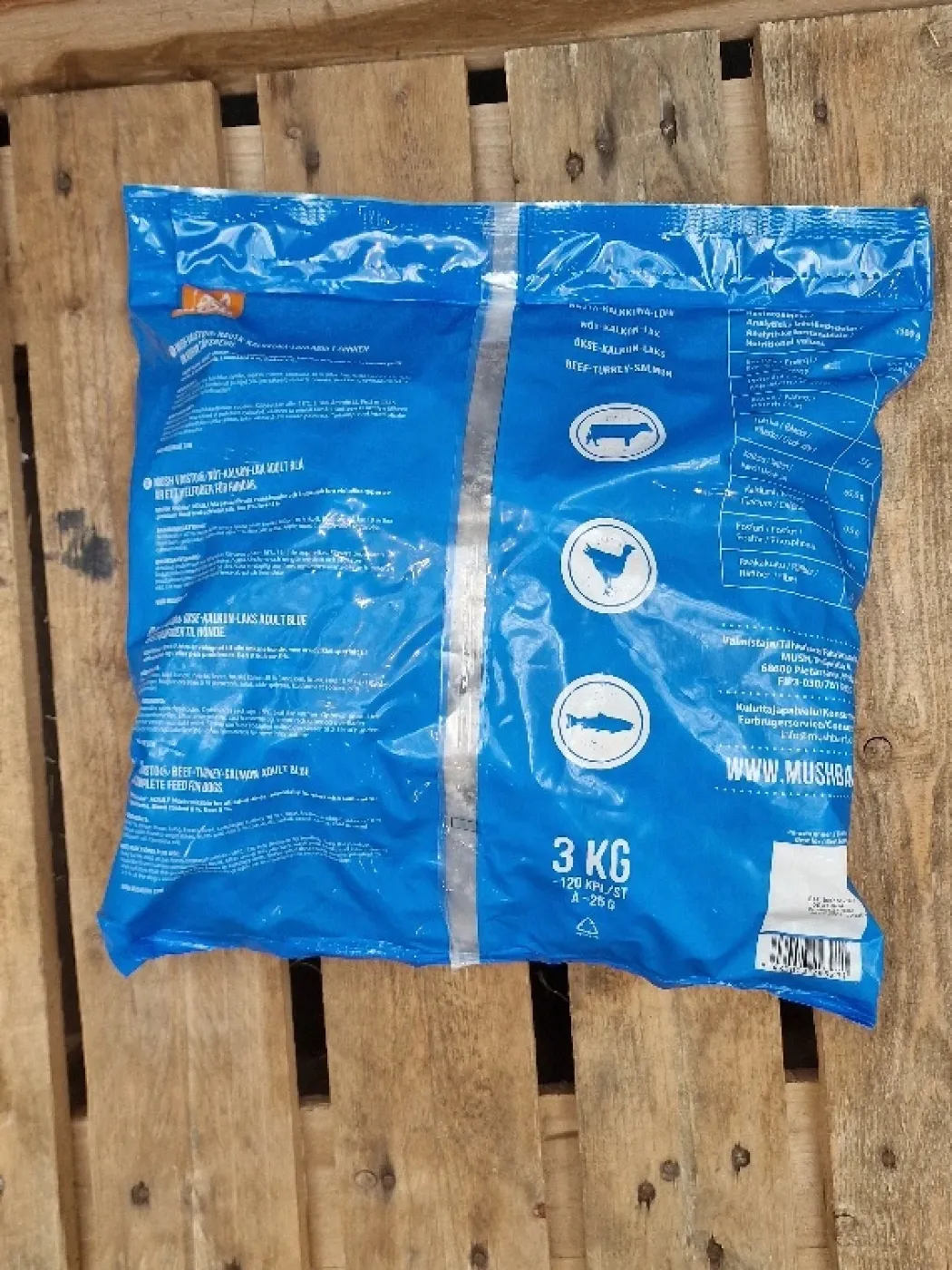 MUSH Vaisto Blå Okse Kalkun Laks - 3 kg råfoder til hund
