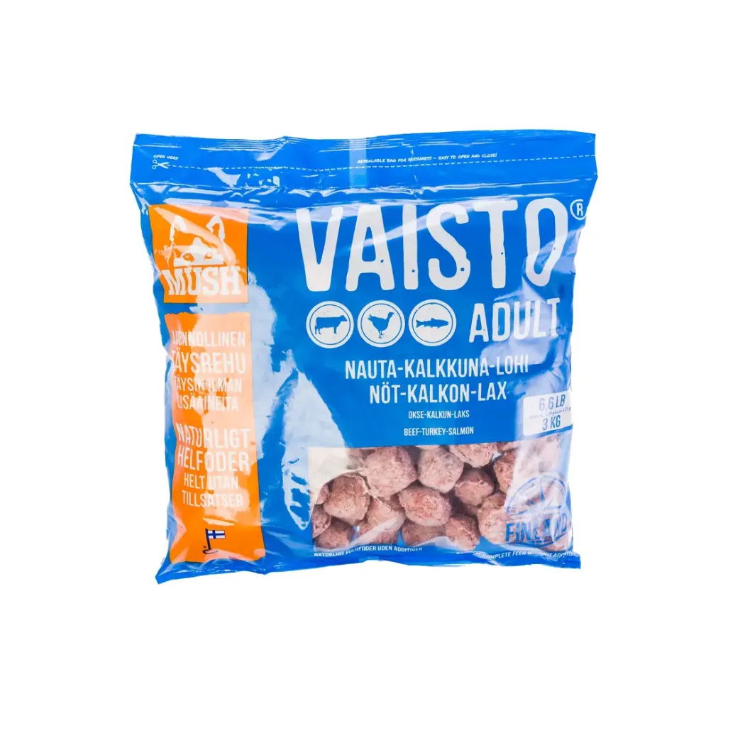 MUSH Vaisto Blå Okse Kalkun Laks - 3 kg råfoder til hund
