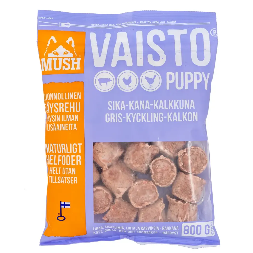 MUSH Vaisto Puppy lyslilla gris kalkun kylling 800 g til hvalpe