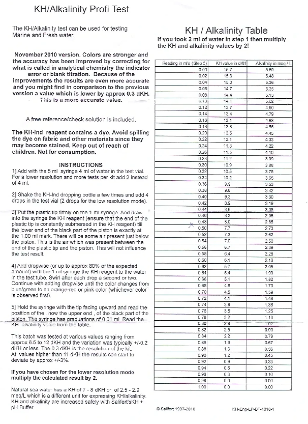 Salifert KH/Alkalinity Test Karbonat Hårdhed