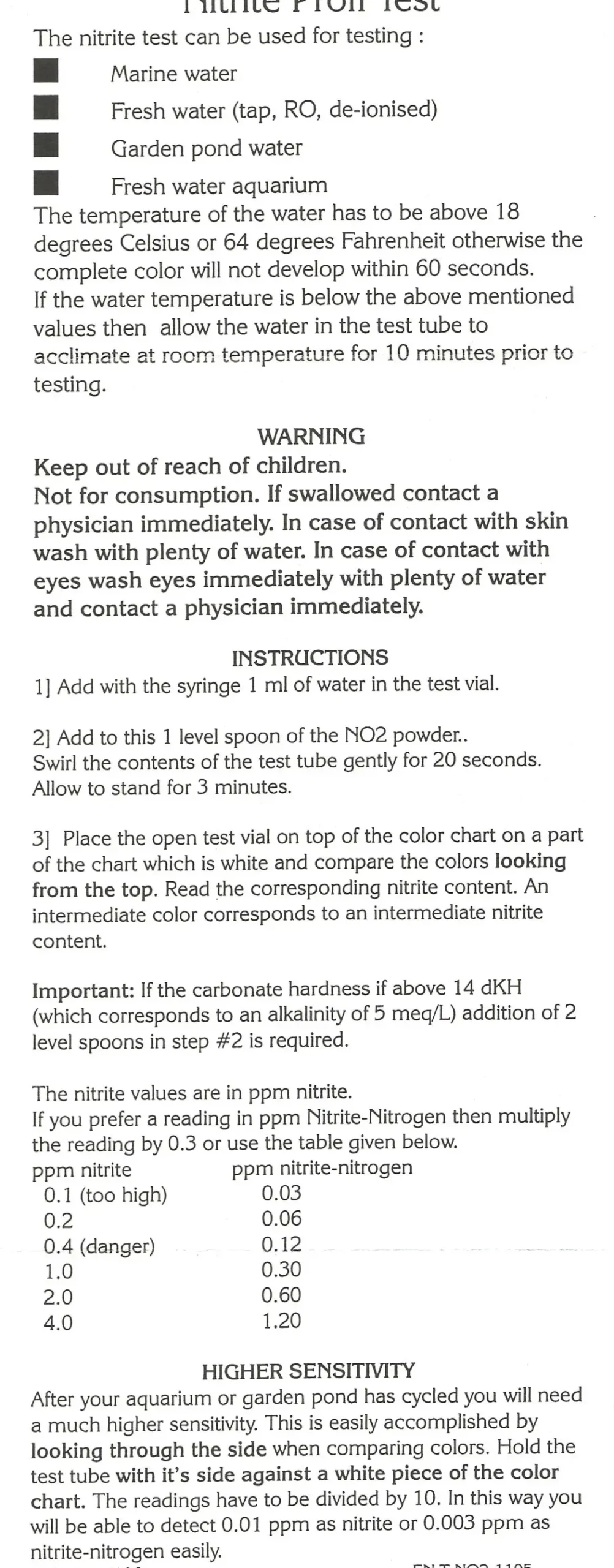 Salifert Nitrit Test NO2