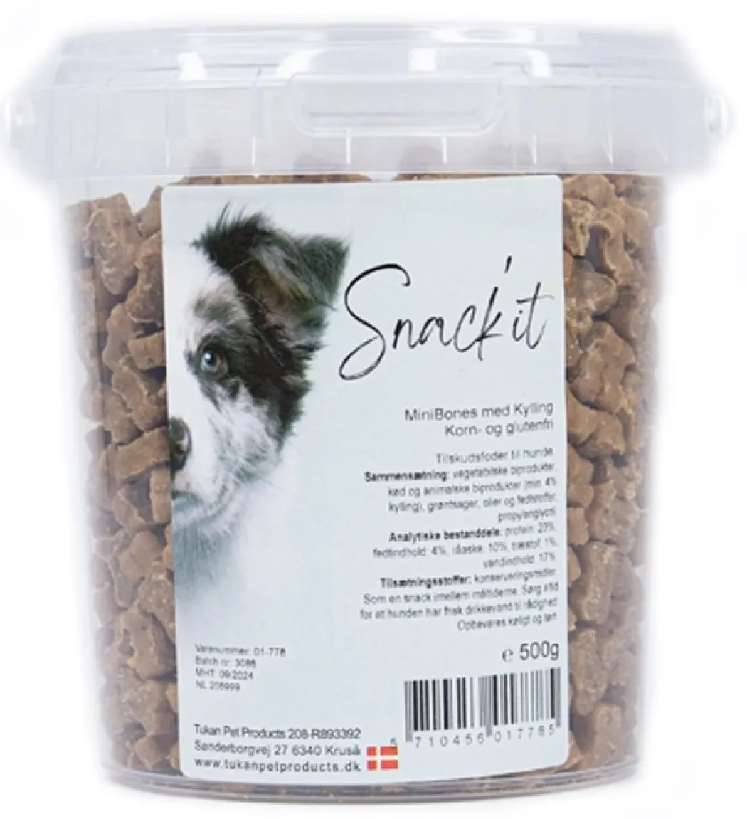 Snackit Semi-Moist Mini Bones med Kylling 500 g - bløde hundesnacks