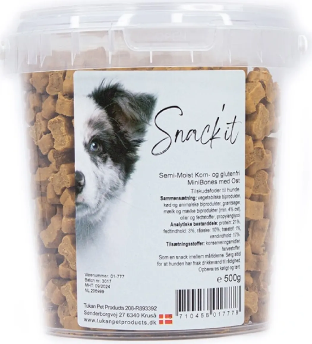 Snackit Semi-Moist Mini Bones med Ost 500 g - bløde hundesnacks