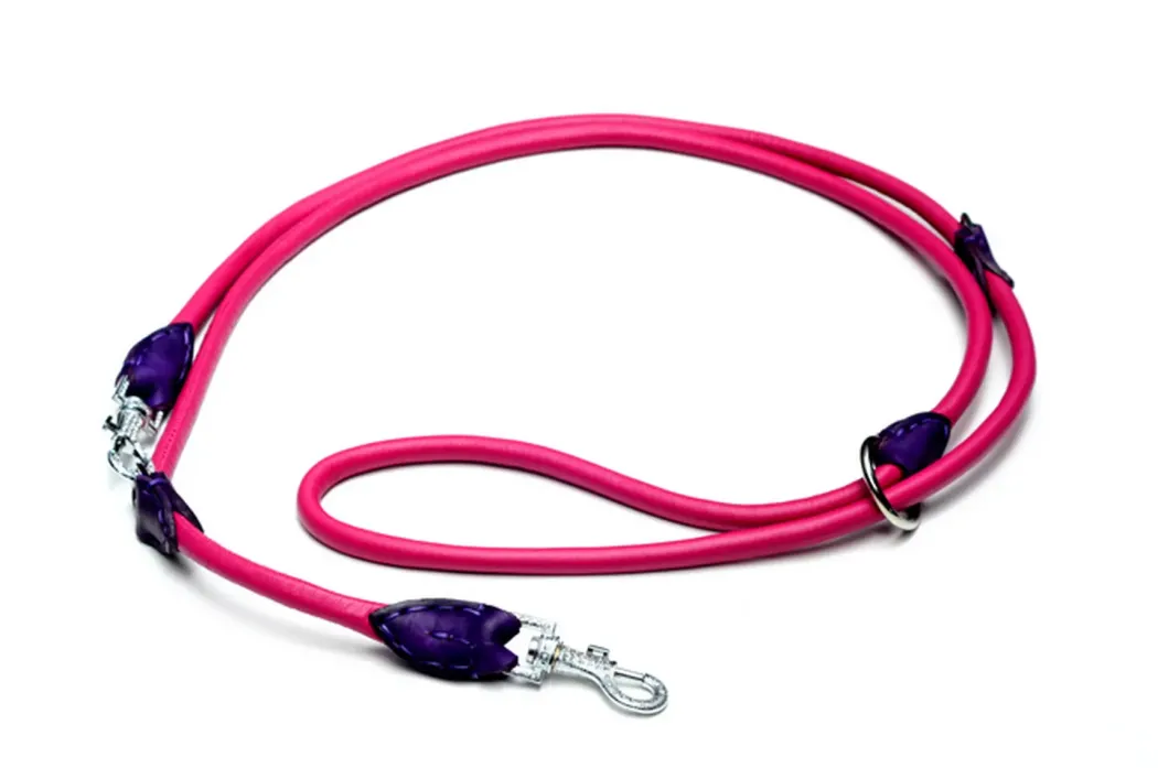 Timely Dressurline i rundsyet læder pink med krystaller 12 mm