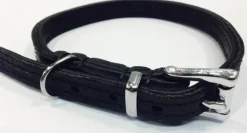 Timely halsbånd olieret læder sort 12 mm 20 cm - blød kontrol til små hunde