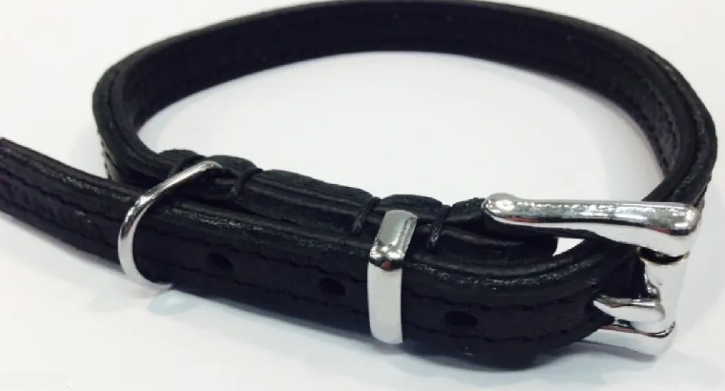 Timely halsbånd olieret læder sort 12 mm 20 cm - blød kontrol til små hunde