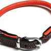Timely halsbånd rundsyet læder 45 cm rødsort - elegant komfort til mellemstore hunde