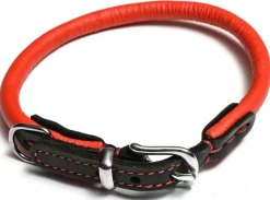 Timely halsbånd rundsyet læder 45 cm rødsort - elegant komfort til mellemstore hunde
