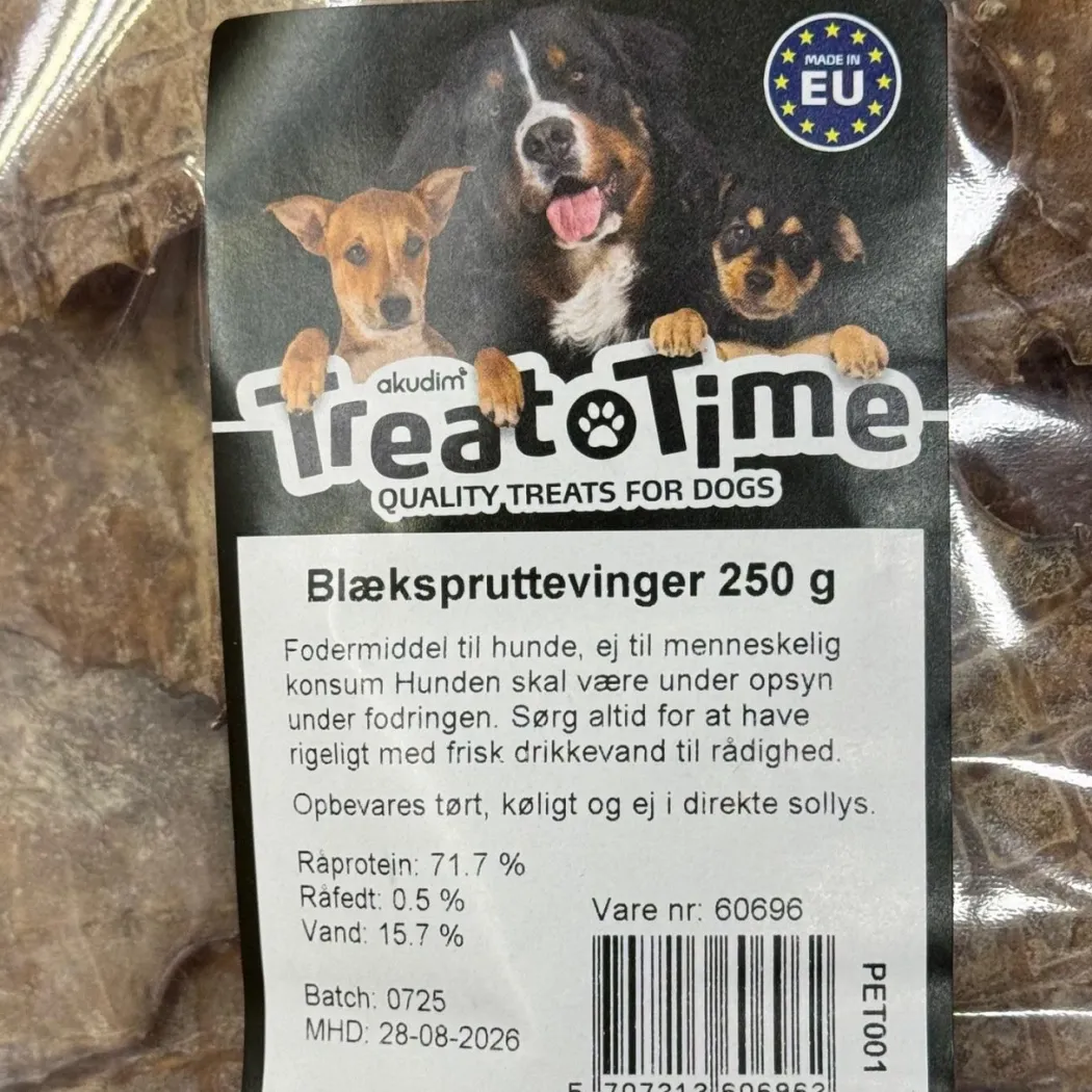 Treattime Blækspruttevinger 250 g - Naturlige hundesnacks