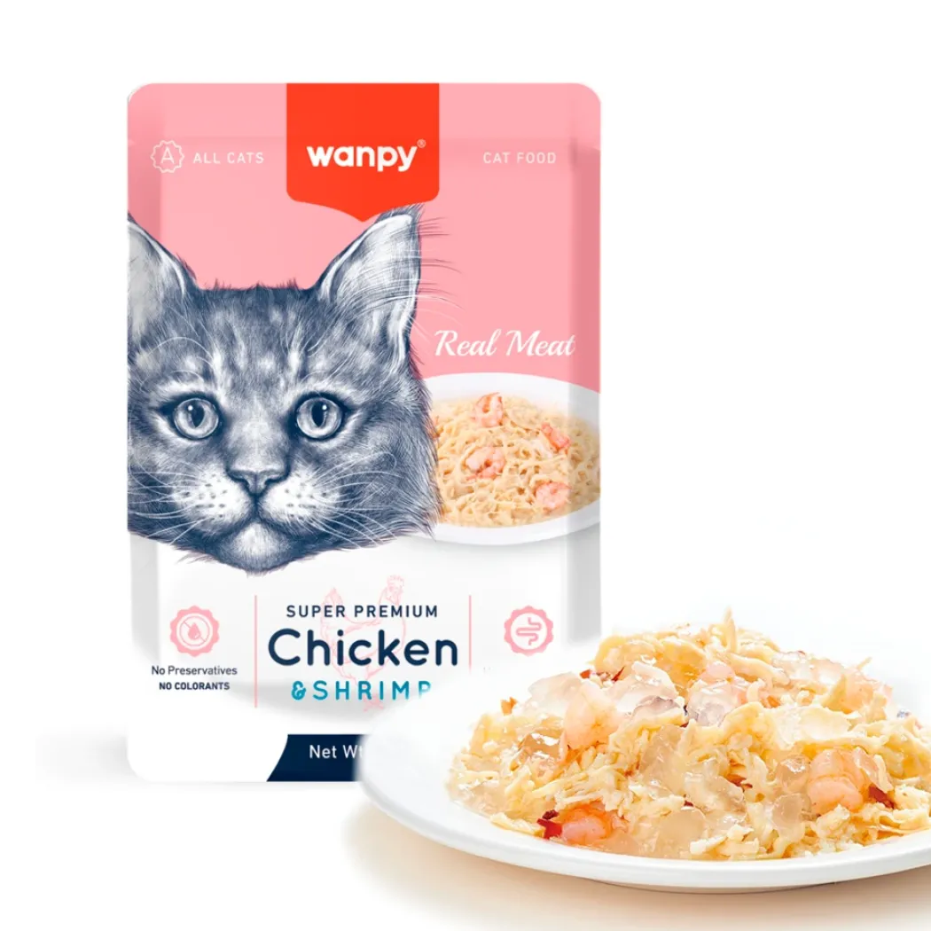 Wanpy Cat Vådmad - Kylling og Rejer 85 g