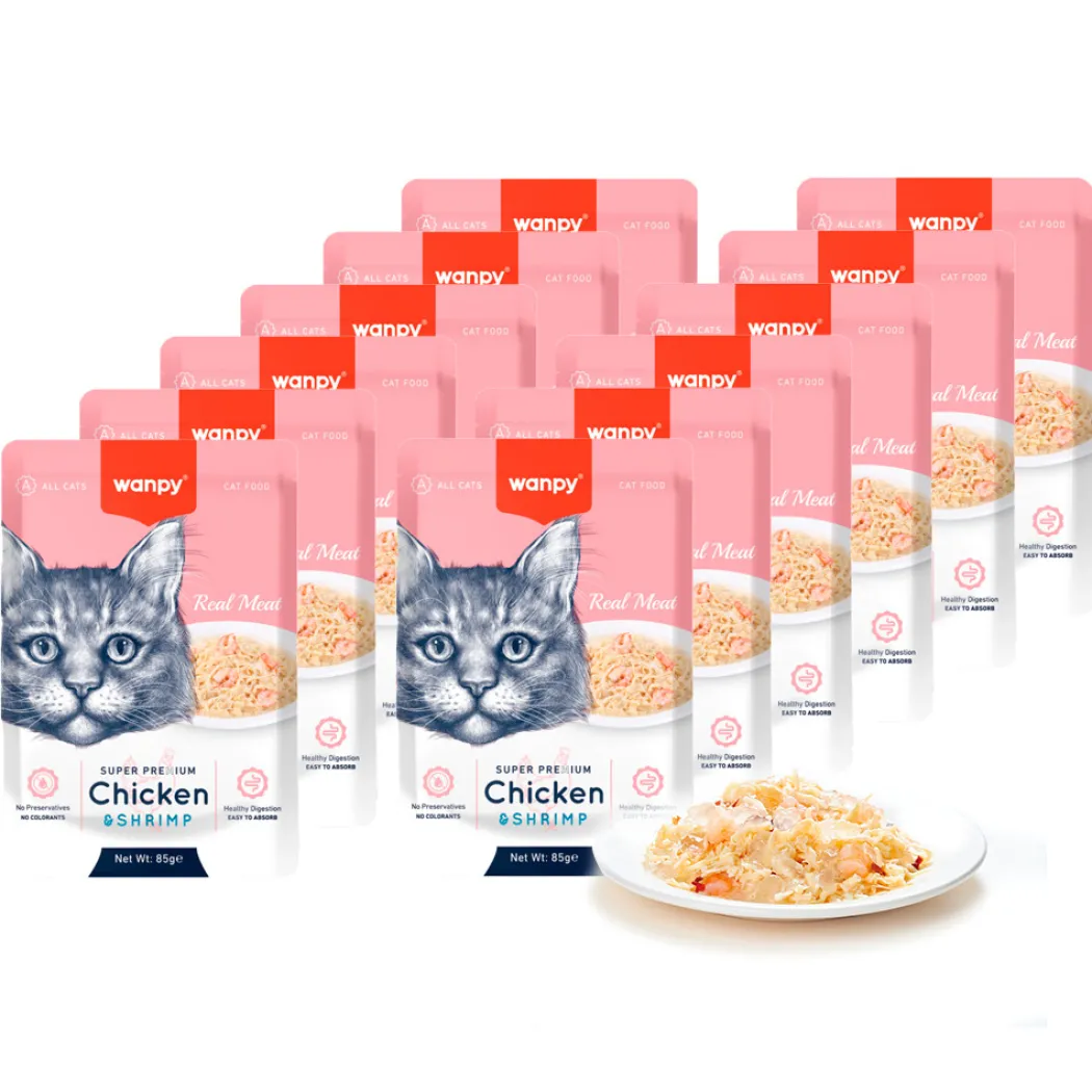 Wanpy Cat Vådmad - Kylling og Rejer 85 g