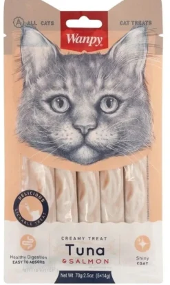 Wanpy Kat Cremet Slikbar Godbid med Tun og Laks