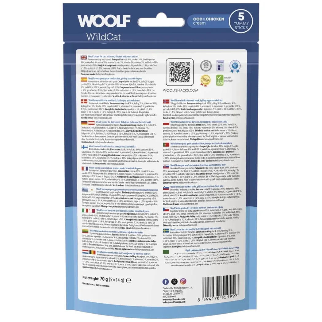 Woolf Wildcat Cream 5 stk - Cremede godbidder med torsk og kylling til katte