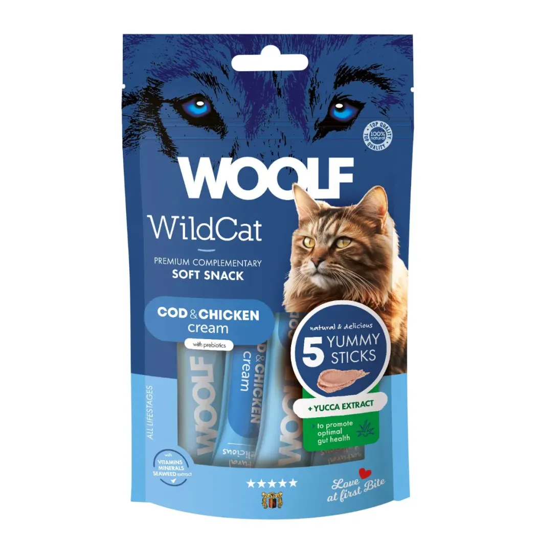 Woolf Wildcat Cream 5 stk - Cremede godbidder med torsk og kylling til katte